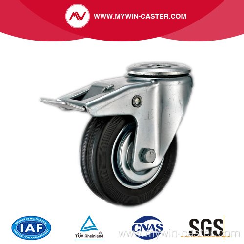 Braked Bolt Hole Swivel Medium Duty Rubber Caster